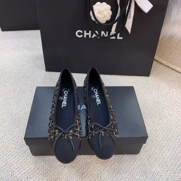 Chanel Women Ballerina Calfskin Leather Sandy Black Ballet Shoes EU 37 US  65  Inox Wind