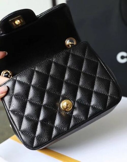 Túi Xách Chanel Mini Siêu Cấp Màu Xanh Lá Da Hạt Size 17cm