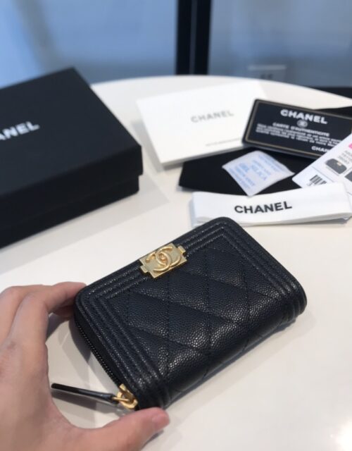 Chanel Caviar Micro Boy Card holder on Chain White  THE PURSE AFFAIR