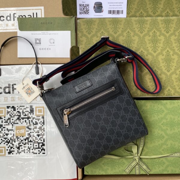 Gucci GG Supreme Portfolio Print Shoulder 523591 Black Leather Messenger Bag