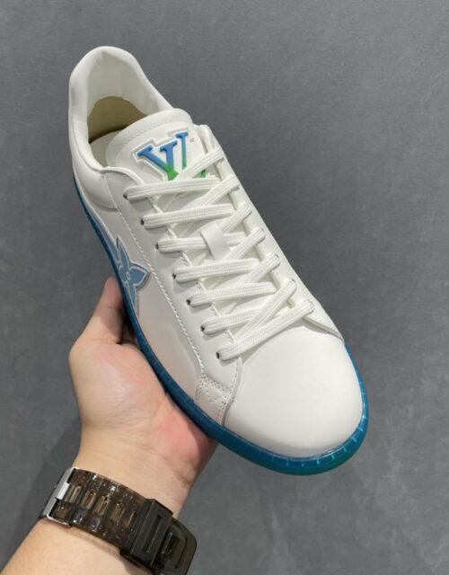LOUIS VUITTON Calfskin Luxembourg Samothrace Mens Sneakers 9.5 White Blue  1229785