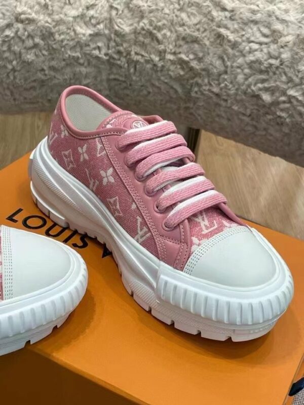 LOUIS VUITTON Denim Monogram Squad Sneakers 37 Pink 1301889
